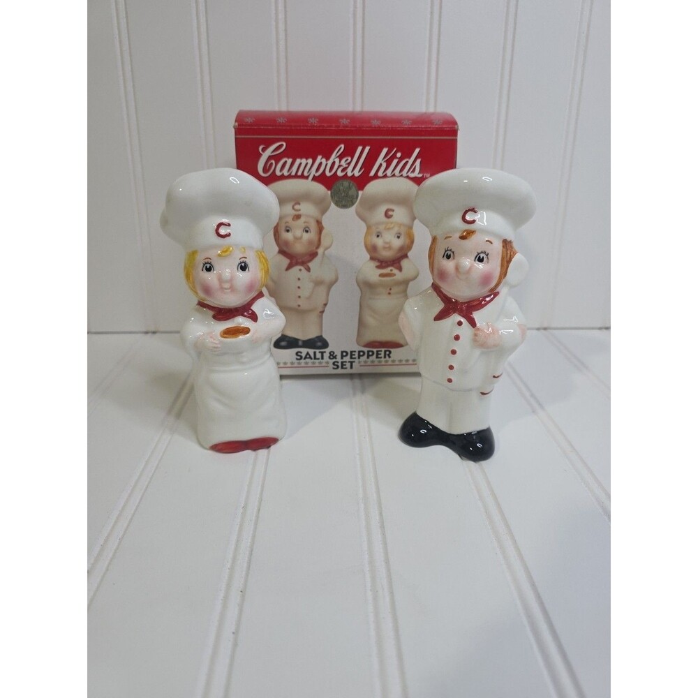 Vintage Campbell Kids 1998 Salt and Pepper Set New in Box Ceramic
